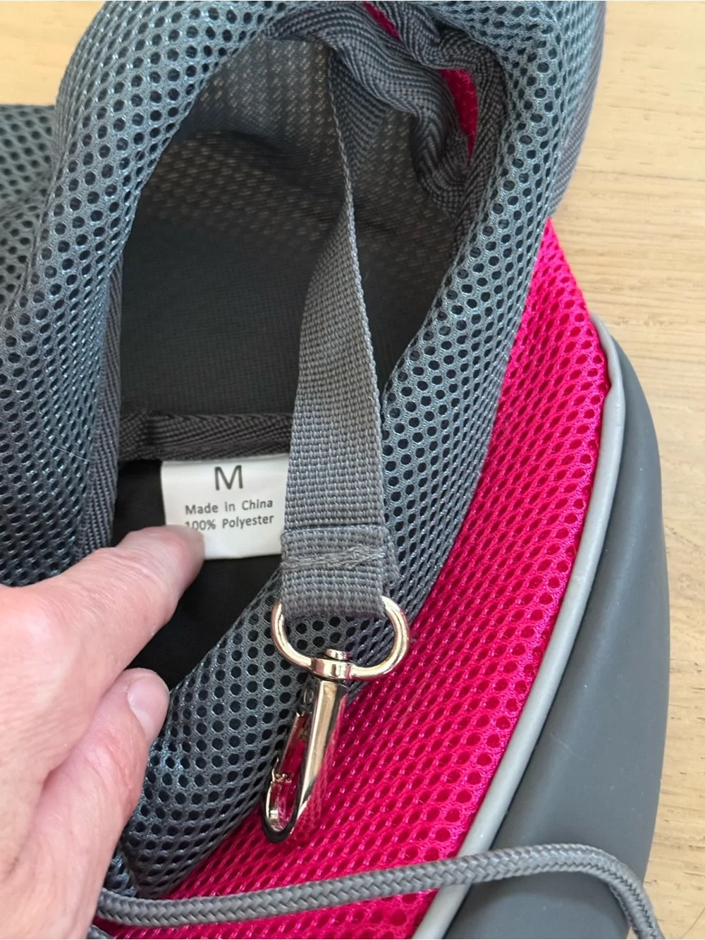 YUDODO Gray and pink crossbody pet carrier. medium up to 9bs